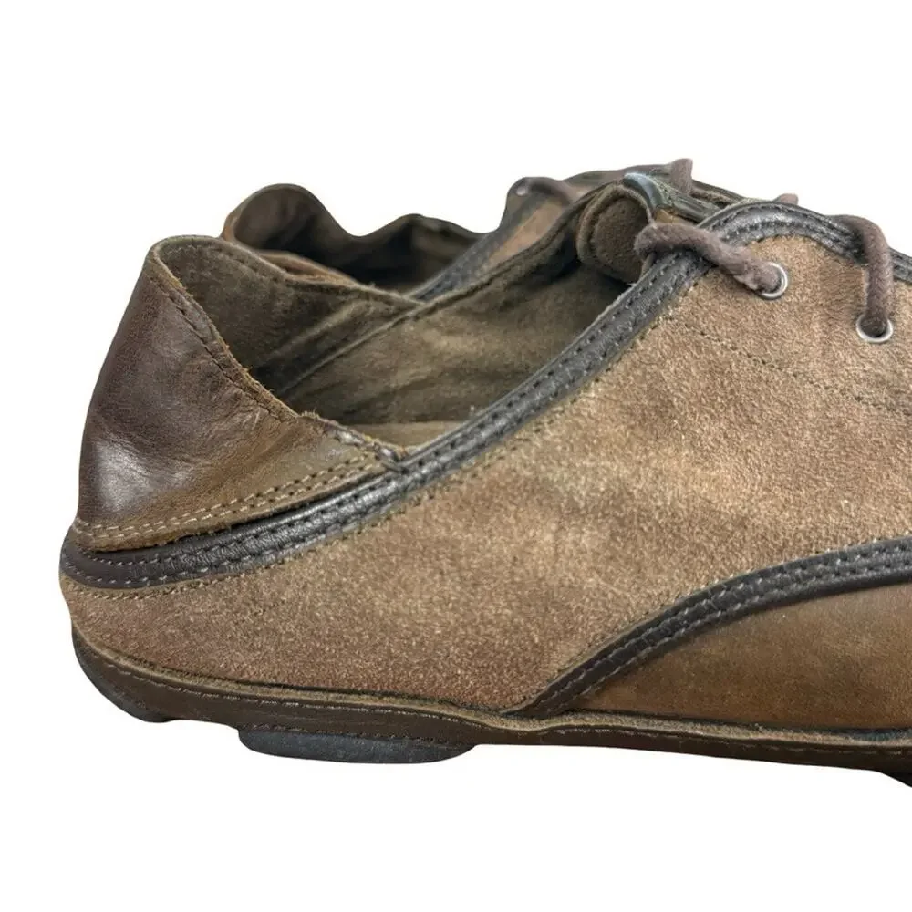 Olukai Kupa'a Kupaa Brown Suede Leather Nubuck Lace Up Drop Heel Shoes sz 11.5